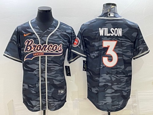 Men's Denver Broncos #3 Russell Wilson Gray Camo With Patch Cool Base Stitched Baseball Jersey